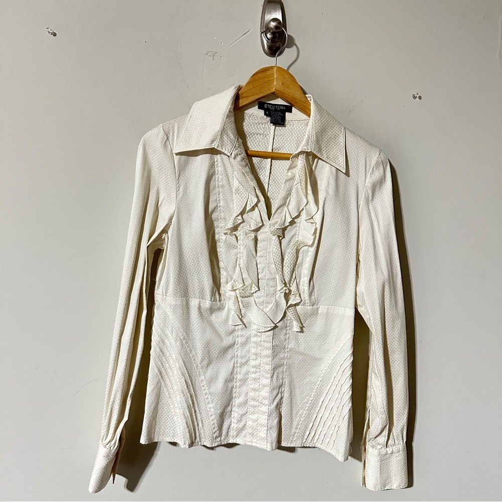 Etcetera White Ruffle Front Button Down Blouse – Women’s Size 6 - Picture 1 of 4